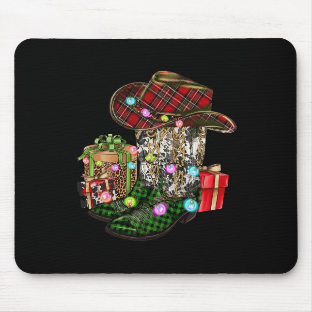Mousepad Boot do Cowboy Ocidental Cowhide Xmas Homens Pjs (Frente)
