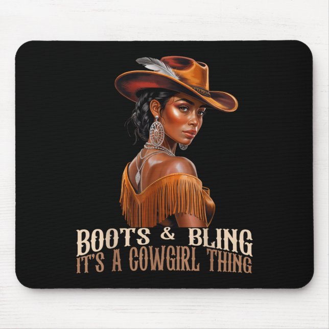 Mousepad Boots &amp; Bling It's Cowgirl African Women Black (Frente)