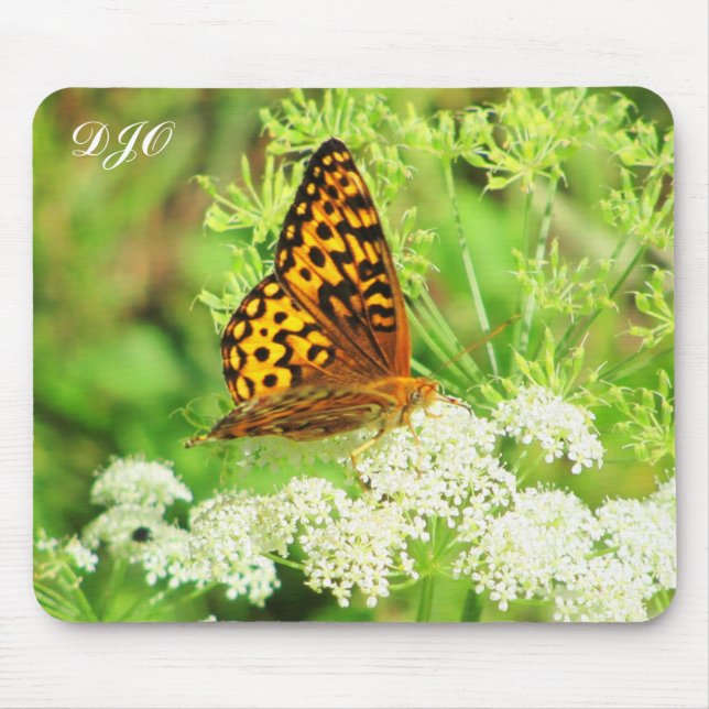 Mousepad Borboleta alaranjada e preta na flor branca (Frente)
