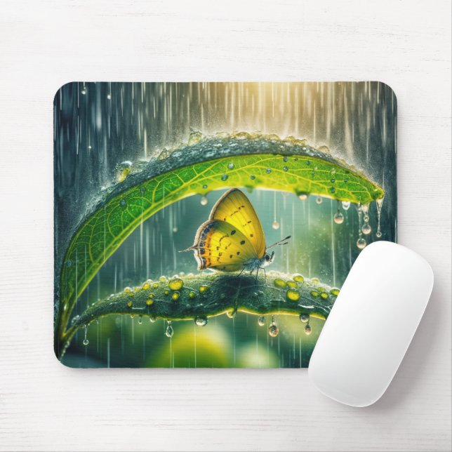 Mousepad Borboleta Amarela em um Chá de chuva (Com mouse)