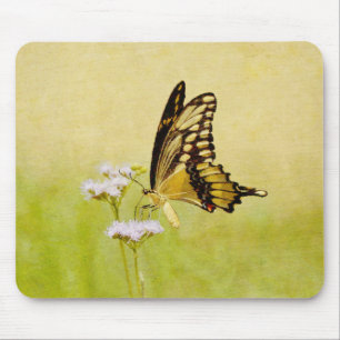 Mousepad Borboleta amarela no mouse de arte de flor selvage