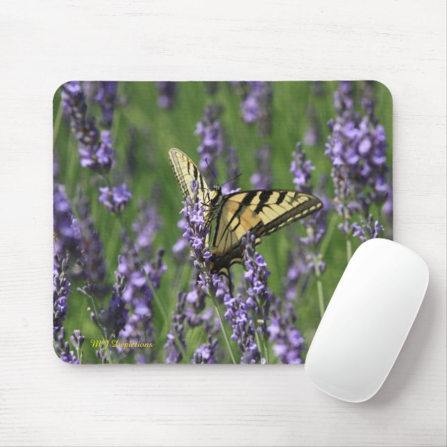 Mousepad Borboleta amarela no mouse Lavendar roxo (Com mouse)
