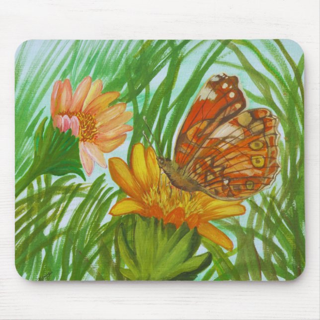 Mousepad borboleta aquarela no jardim (Frente)