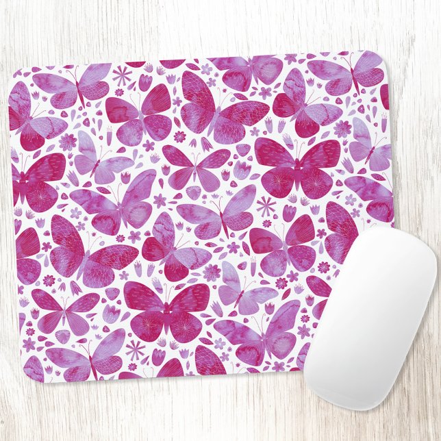 Mousepad Borboleta Aquarela Rosa (Pink watercolor butterfly pattern  art mousemat)