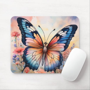 Mousepad Borboleta Arco-íris em um Jardim de Flores
