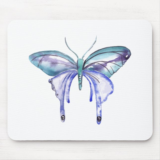 Mousepad borboleta azul aqua roxa aquarela (Frente)