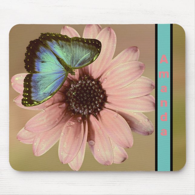 Mousepad Borboleta Azul Morpho e Margarida (Frente)