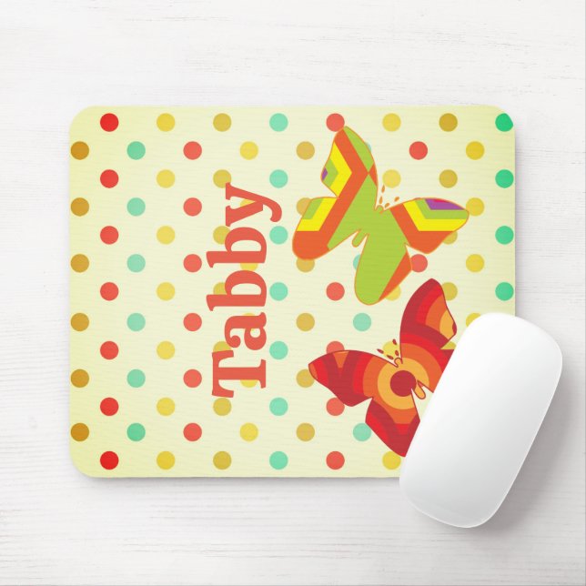 Mousepad Borboleta-bolinhas de faixa do Retro Boho 70 (Com mouse)