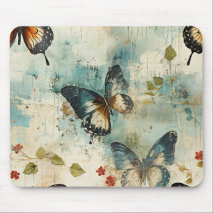Mousepad Borboleta Botânica em Verde Azul e Laranja Vintage