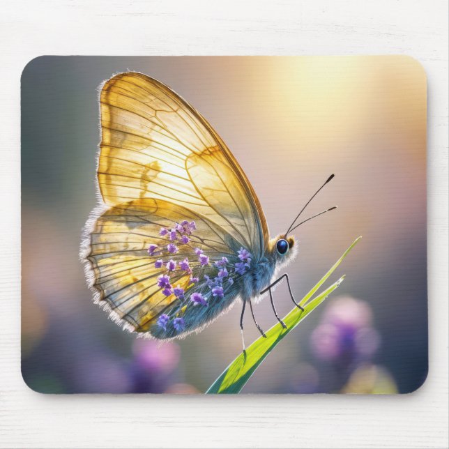 Mousepad Borboleta Com Flores Roxas (Frente)