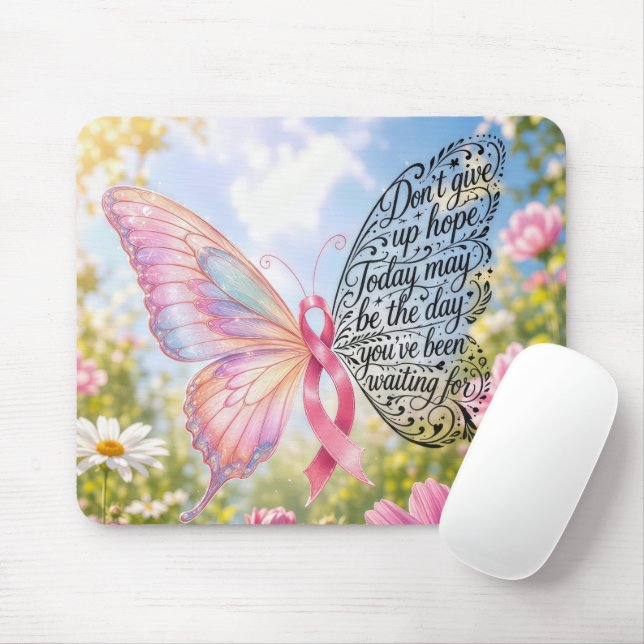 Mousepad Borboleta com Laço Rosa e Citação Inspiradora (Com mouse)