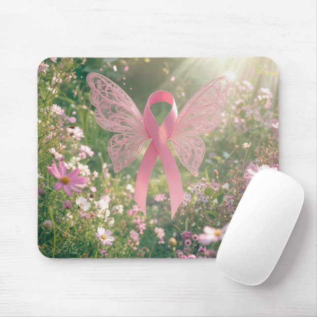 Mousepad Borboleta com Laço Rosa em um Jardim (Com mouse)