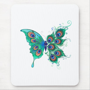 Mousepad Borboleta com Penas de Pavão Verde