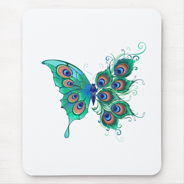 Mousepad Borboleta com Penas de Pavão Verde (Frente)