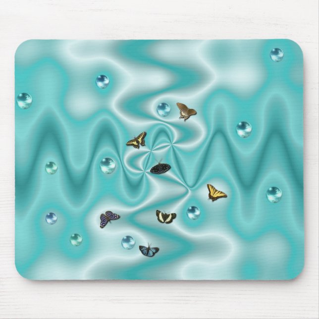 Mousepad Borboleta com seda verde com pérolas (Frente)