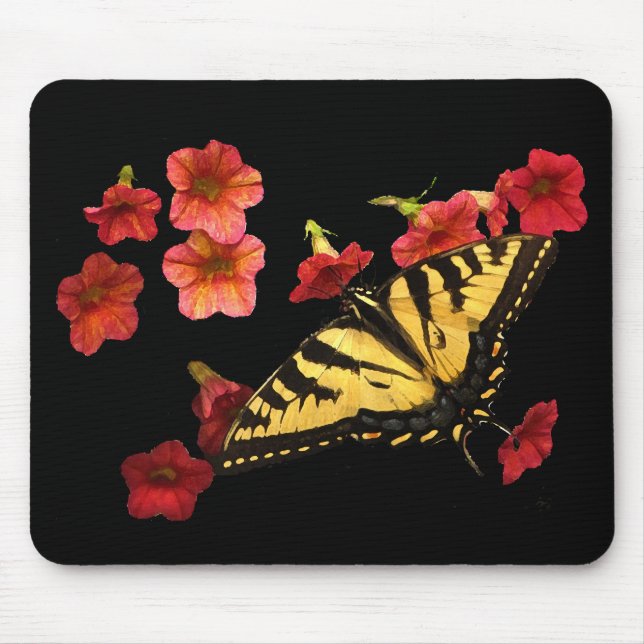 Mousepad Borboleta de Swallowtail do tigre em flores (Frente)