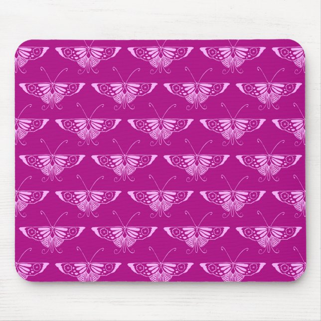 Mousepad Borboleta Deco estilizada - magenta e rosa (Frente)