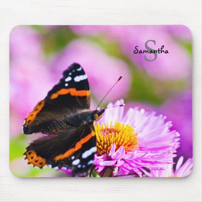 Mousepad Borboleta do Almirante Vermelho no rato de flor (Frente)