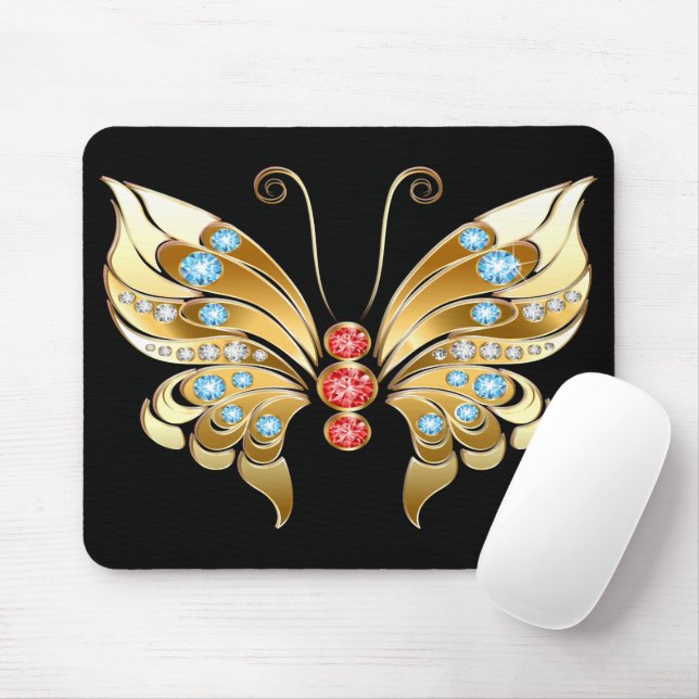 Mousepad Borboleta Dourada Adornada Com Gems (Com mouse)