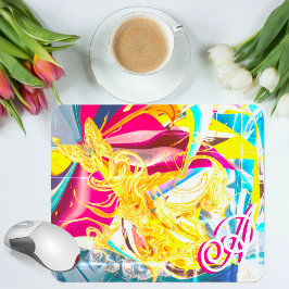 Mousepad Borboleta Dourada Monograma Retro Líquido Abstrato