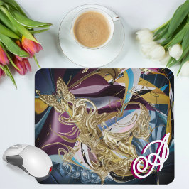 Mousepad Borboleta Dourada “Névoa” Monograma Líquido Abstra