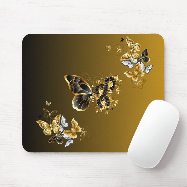 Mousepad Borboleta Dourada Radiante – Acento Artístico Botâ (Com mouse)