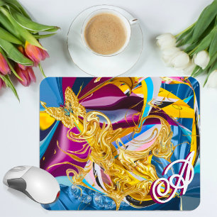 Mousepad Borboleta Dourada Tom de Joia Monograma Líquido Ab