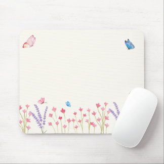 Mousepad Borboleta estética Flores selvagens