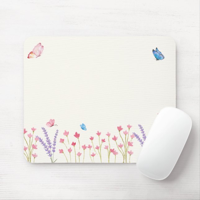 Mousepad Borboleta estética Flores selvagens (Com mouse)