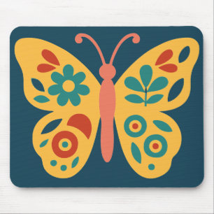 Mousepad Borboleta estilizada inspirada na natureza com flo