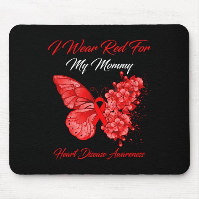 Mousepad Borboleta Eu Uso Vermelho Para a Doença Cardíaca d (Frente)