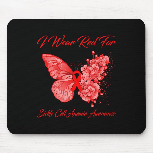 Mousepad Borboleta Eu Visto Vermelho Para Anemia Célula Fal (Frente)