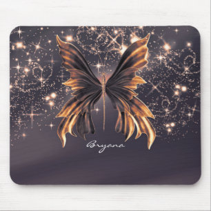 Mousepad Borboleta Fantasia Brilho Dourado
