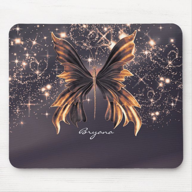 Mousepad Borboleta Fantasia Brilho Dourado (Frente)