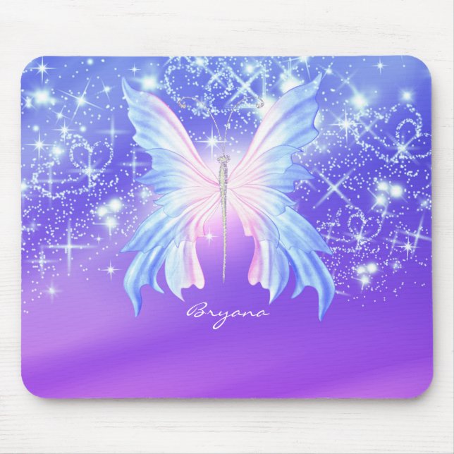 Mousepad Borboleta Fantasia Rosa e Lilás Brilho (Frente)