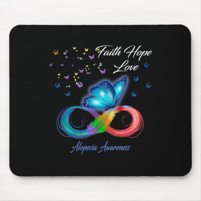 Mousepad Borboleta Fé Esperança Ama Alopecia Consciência 1 (Frente)