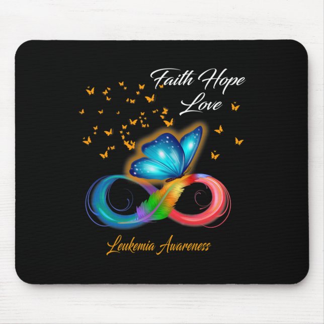 Mousepad Borboleta Fé Esperança Ama Consciência da Leucemia (Frente)