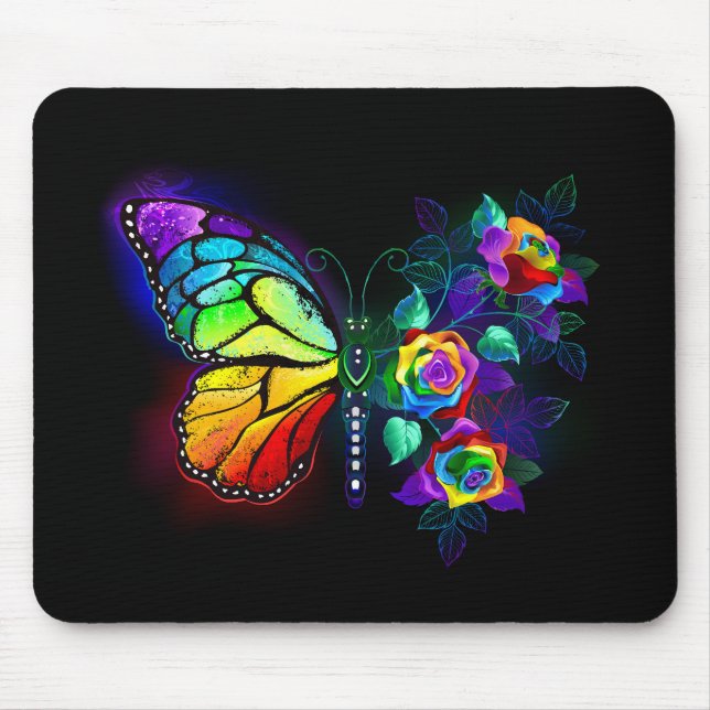 Mousepad Borboleta-flor-arco-íris (Frente)