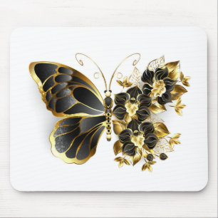 Mousepad Borboleta Flor Dourada com Orquídea Preta