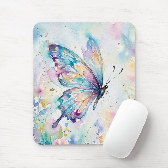 Mousepad Borboleta Floral Colorida em Aquarela (Com mouse)
