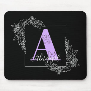 Mousepad Borboleta Floral Púrpura Monograma Personalizado -