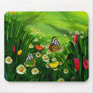 Mousepad Borboleta & flores da paisagem da natureza
