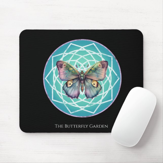 Mousepad Borboleta Indíaca Roxa Turquesa Mística Mandala (Com mouse)