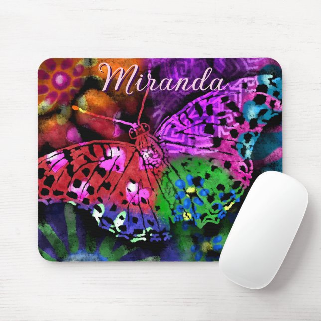 Mousepad Borboleta Inseto Abstrato Púrpura Cor-de-rosa Cor- (Com mouse)