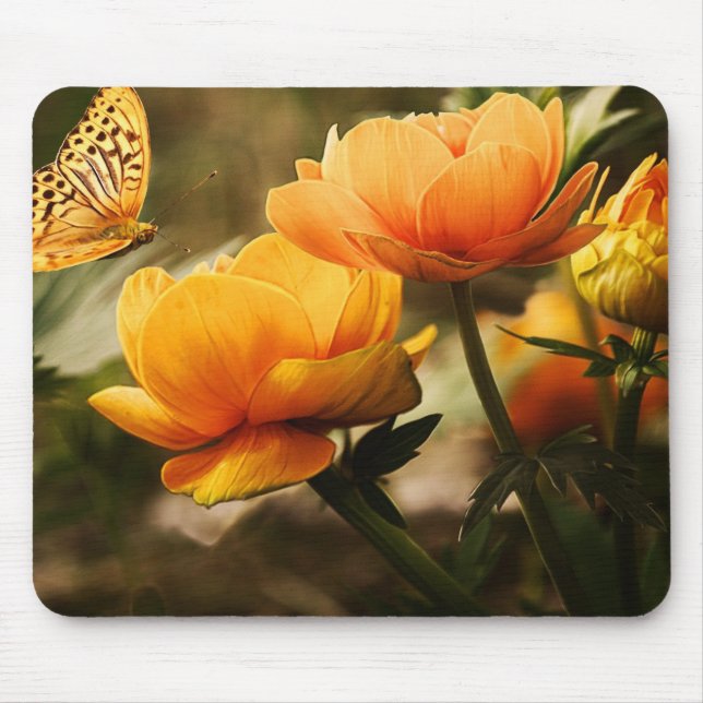 Mousepad Borboleta Laranja e Flores (Frente)