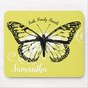 Mousepad Borboleta Monarca Amarelo Inspiracional