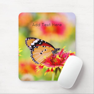 Mousepad Borboleta Monarca com Flor Vermelho e Amarelo