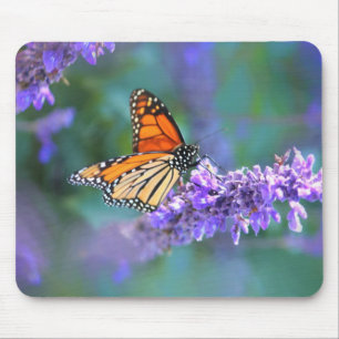 Mousepad Borboleta Monarca na Flor Lilás Roxo