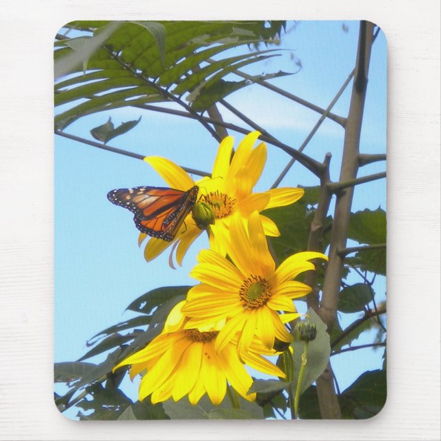 Mousepad Borboleta Monarca no mouse girassol (Frente)