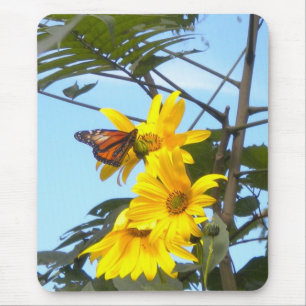 Mousepad Borboleta Monarch no mouse Sunflower